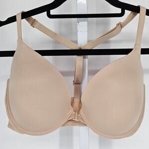 Pink by Victorias Secret Sz 34DD Front Clasp Wear Everywhere Push Up Bra Beige